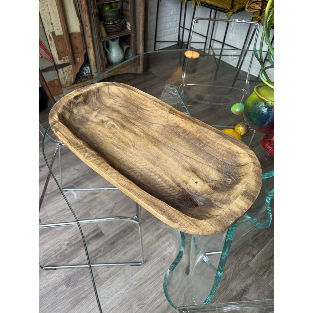 Large Hand Carved Wood Dough Bowl 23" Primitive Rustic Farmhouse Trencher